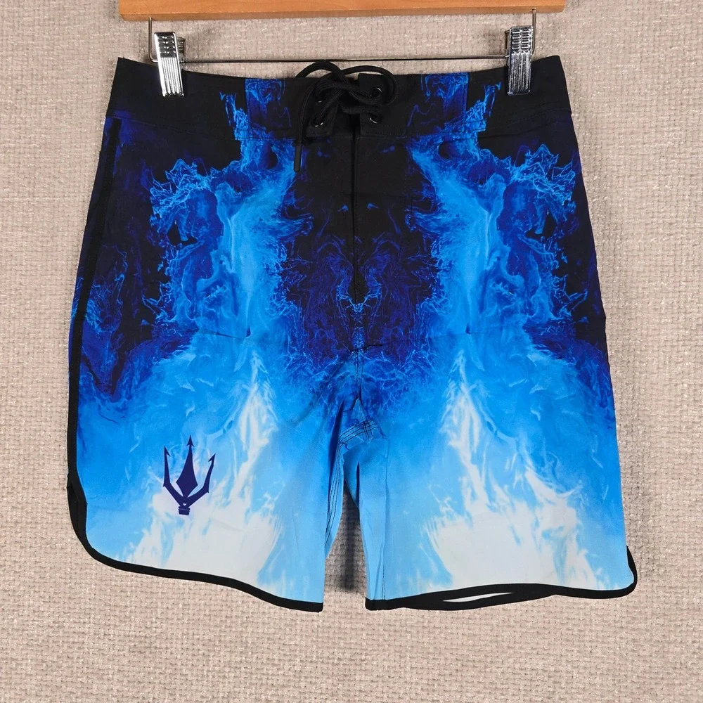 FIED Mens Blue Black Flame Graphic Performance Board Shorts Size 26